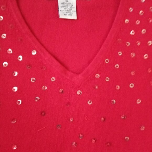 Vintage Norton McNaughton Woman's Red Sweater Sequined, Festive Holiday SZ XL - Picture 2 of 4